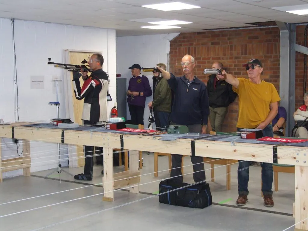 Air pistol shooter at the firing line at Pinhoe TSC.