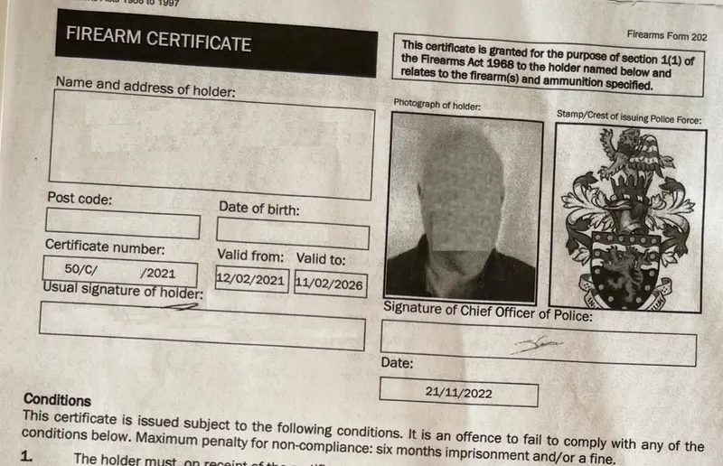 A granted UK Firearm Certificate